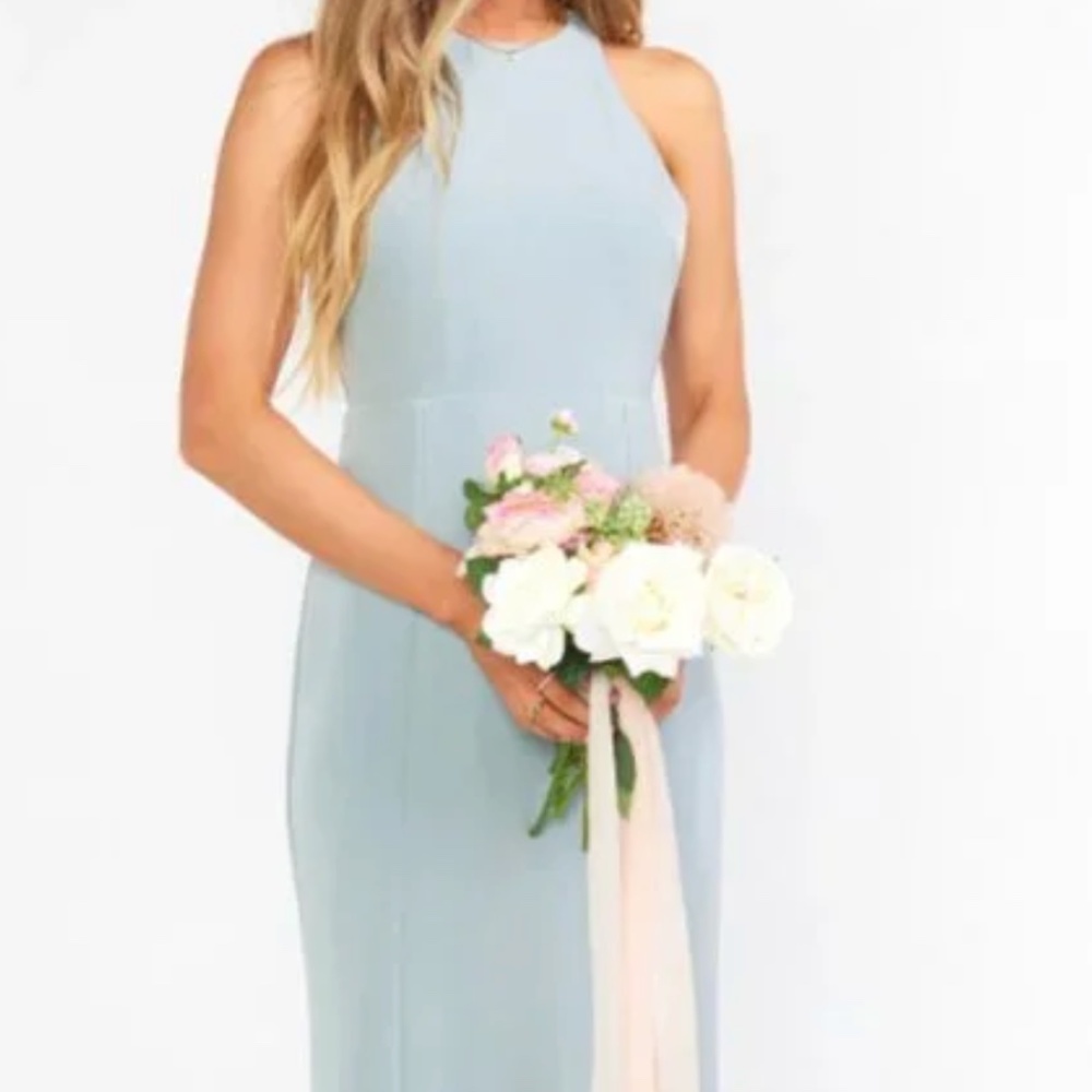 Show Me Your Mumu SIZE: 2X Chicago High Neck Gown Silver Sage Stretch Crepe